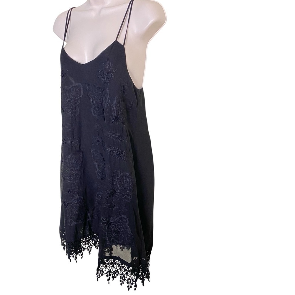 Millau Black Lace Embroidered Low Cut Back Boho Dress Size M